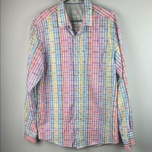 Bugatchi Multicolor Plaid Men's Button-Down Shirt Size M